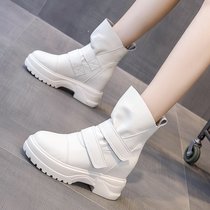 SUNTEK马丁靴女英伦风2021年秋冬季新款加绒短靴内增高女鞋厚底高跟靴子(35 黑色 绒里)