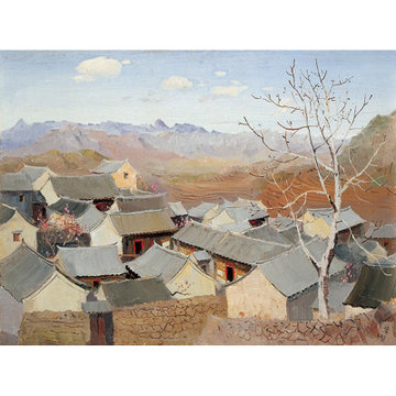 中国美术家协会理事 吴冠中版画《京郊山村》