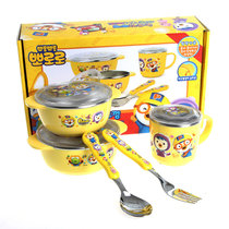 韩国直邮啵乐乐不锈钢餐具儿童防滑带盖碗水杯勺叉套装礼盒5件(五件套)