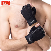 LAC健身手套 器械训练 耐磨防滑 运动手套 骑行手套加长护腕 改进版XL码黑 国美超市甄选