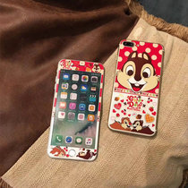 亿和源苹果7手机保护壳膜卡通可爱钢化防爆膜iphone6/6splus/7plus前彩膜后壳(i7plus小松鼠--前彩膜后壳)