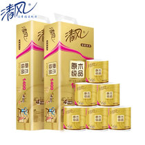 清风原木纯品金装系列 140克4层10卷卫生有芯卷纸(2提)
