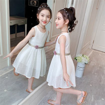 女童连衣裙夏装2021年新款韩版儿童中大童洋气公主裙女孩纯棉裙子(白色 130)