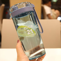 韩国创意情侣塑料杯户外随手杯子学生日式简约摇摇杯防漏喝水杯子(蓝色)
