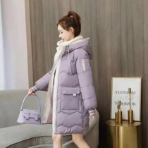 厚羽绒棉服冬装2021新款韩版棉衣女中长款宽松厚外套棉袄(紫色 L)