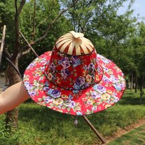 SUNTEK供应时尚扇子帽两用竹子遮阳折扇帽子旅游 沙滩 防晒多用途易携带(均码 红色大花)