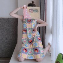 SUNTEK背心睡裙女士夏季薄款无袖睡衣韩版可爱卡通吊带连衣裙可外穿(JJL#212背心裙格子芝麻街)