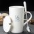 陶瓷杯子家用水杯马克杯带盖勺男女生情侣咖啡杯办公室茶杯定制(12金字哑黑+瓷盖+勺)
