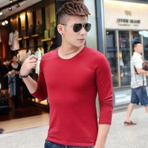 男装韩版修身长袖男式t恤圆领男士t恤男纯色圆领打底衫(红色 L)