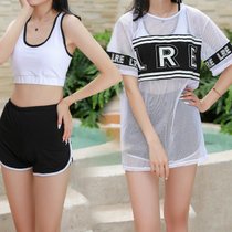 游泳衣女保守两件套分体式学生韩国风仙女范可爱少女甜美泳装(2069白 L适合105-118斤)
