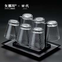 日式锤纹玻璃杯套装 家用简约水杯清新森系ins茶杯带杯架杯子套装(冰竹杯6只+杯架+托盘 默认版本)