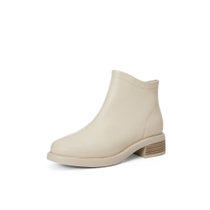 森达2021冬季新款商场同款简约时尚粗跟舒适休闲女短皮靴4AJ01DD1(米白 40)