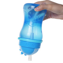 亲亲我儿童水杯便携吸管杯夏季防漏背带水瓶婴儿水杯宝宝学饮杯子240/360ML(兰色)