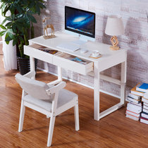 一米色彩 书桌 电脑桌 家用实木学生写字台办公桌橡胶木新中式书房家具(白色 0.8米/桌+椅)