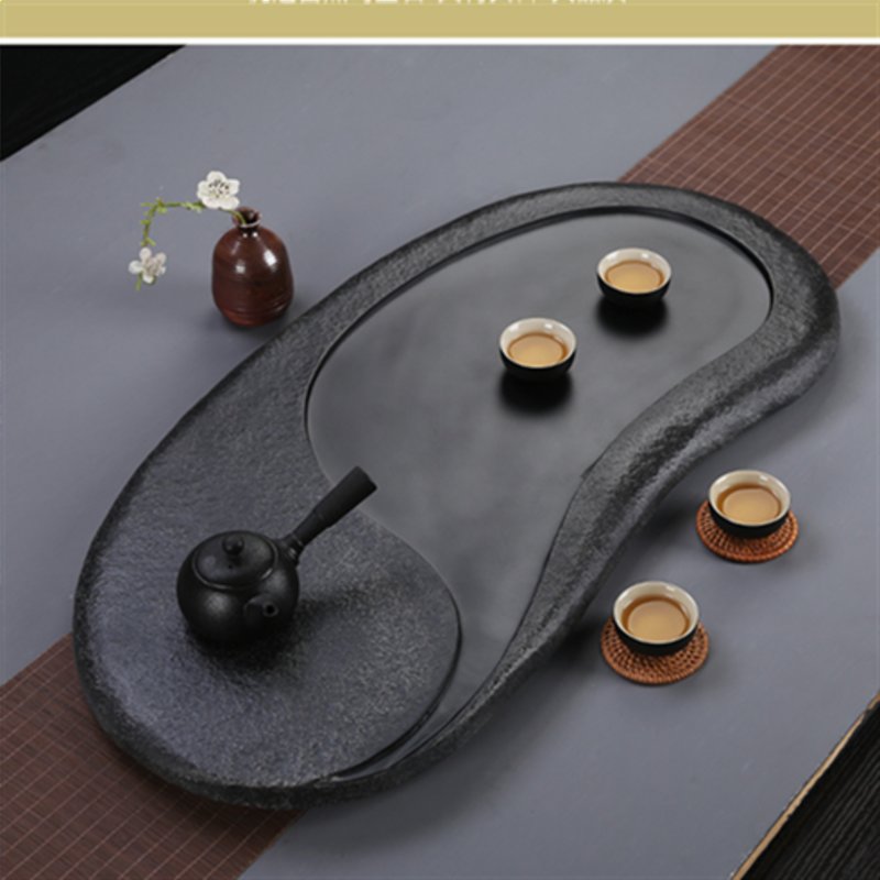 茶具天然乌金石茶盘套装家用办公茶台整块简约港石茶海中式小茶具茶托