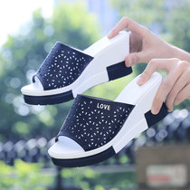 古奇天伦坡跟拖鞋女夏时尚外穿百搭韩版2022新款夏季外出厚底凉拖(42 黑色/8813（跟高7.2cm）)