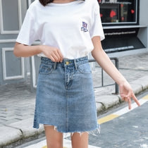 不规则百搭学生裙高腰牛仔裙半身裙女2018夏季新款短裙(308无内衬 XL)