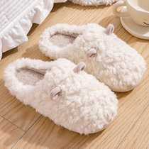 SUNTEK包跟棉拖鞋女冬季可爱保暖学生女生寝室内防滑居家用拖鞋撸猫感男(38-39（适合37-38脚） 白色（棉拖）)