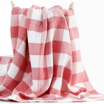 三利 棉布复古彩格毛巾被 菱格缝线空调毯子 居家办公午休四季通用盖毯(蔷薇色)