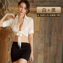 激情套装夜店女用品性感衣服小胸情趣内衣秘书装制服OL透视装(黑白(上衣+包臀裙+ M)