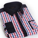 JOHANSSON约翰逊 男士衬衫修身纯棉拼接格纹长袖衬衣 J13SS1056(大红 170/M)