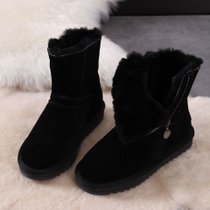 SUNTEK2021冬季新款侧拉链韩版棉鞋短靴保暖防滑百搭加厚平底雪地靴女鞋(37 黑色)