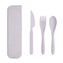 随行塑料小麦秸秆刀叉勺环保餐具套装便携餐具 耐热学生餐具(米色 3件套)