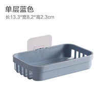 免打孔肥皂盒卫生间沥水创意带盖香皂架浴室置物架塑料简约肥皂架(蓝白 单层北欧蓝)