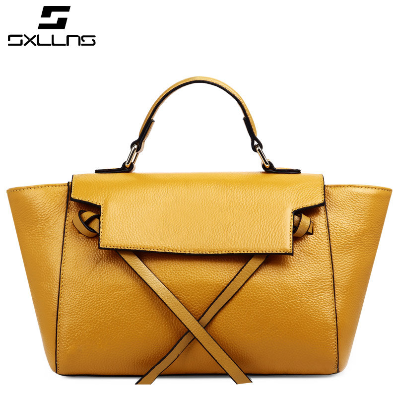sxllns赛伦斯包包女士真皮牛皮时尚斜跨手提包sxdb1043黄色