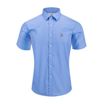 U.S.POLO.ASSN男士短袖时尚纯色修身翻领商务休闲衬衫 ACSMQ-23602(蓝色 M)