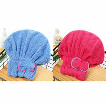 斜月三星 2条装珊瑚绒蝴蝶结干发帽(蓝色+玫红色)公主帽 吸水速干 亲肤舒适