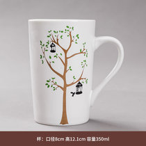 北欧马克杯创意办公室喝水杯日式简约带盖勺咖啡家用陶瓷杯子ins(庭树烤花杯-单杯)