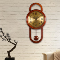 汉时（Hense)欧式复古实木装饰挂钟创意客厅古典石英静音摆钟HP11(松木-石英机芯)