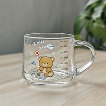 ins玻璃杯吸管牛奶早餐杯可爱卡通刻度杯子加盖勺礼品(380ml电脑熊熊款)