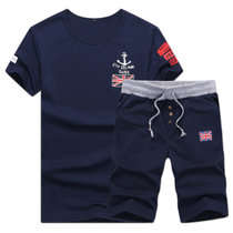 卓狼2016新款夏季运动装男士健身运动服跑步套装短裤短袖T恤两件套装D8803(深蓝色06 L)