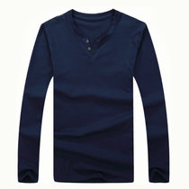 男士长袖t恤打底衫秋季潮流 韩版修身棉纯色男式秋衣(蓝色 XL)