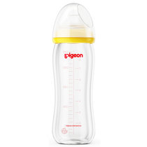 贝亲(Pigeon)宽口径玻璃奶瓶自然实感防胀气240ml配M奶嘴（黄色旋盖）AA71(AA71玻璃黄240ML M奶嘴)