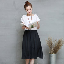 莉菲姿 夏装新款时尚简约T恤半身裙两件套女韩版显瘦气质棉麻两件套装潮(黑色 XXL)