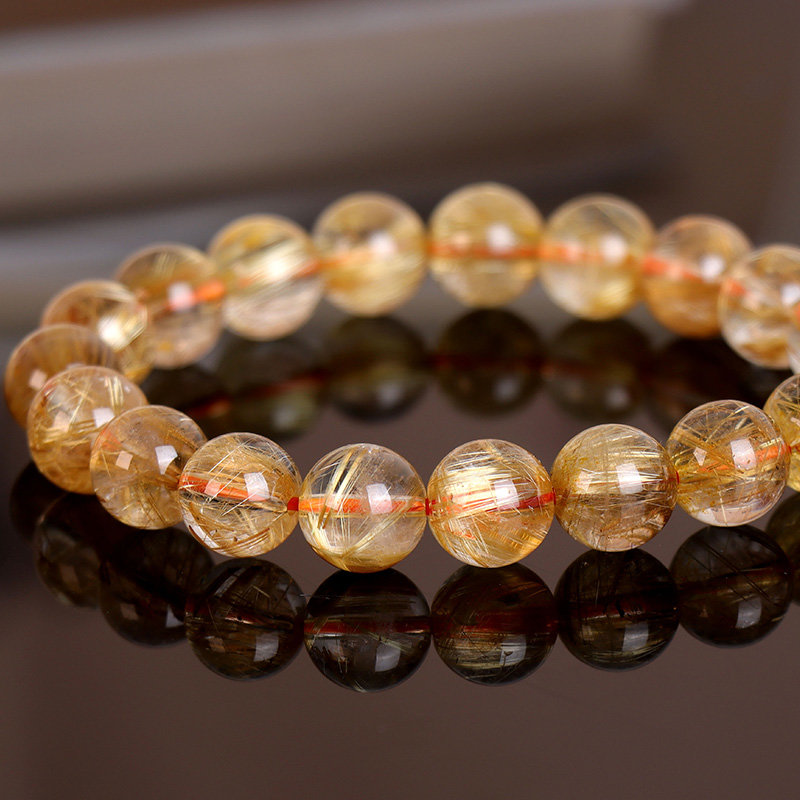 水晶玛瑙风下hrflytian然金发晶手串钛晶手串男款手链饰品招财石父亲