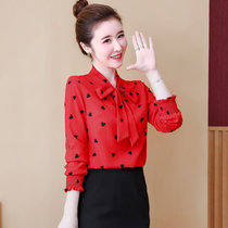 春季上衣衬衫2022新款洋气韩版宽松长袖女装打底衫女(红色（长袖） XL115-125斤)