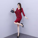 亿梦诗 红色针织连衣裙2021年春季新款收腰设计感气质礼服裙洋气高端轻奢ET628(红色 L)