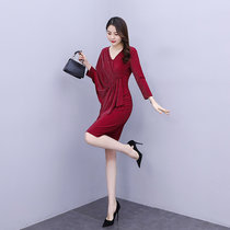 亿梦诗 红色针织连衣裙2021年春季新款收腰设计感气质礼服裙洋气高端轻奢ET628(红色 XL)