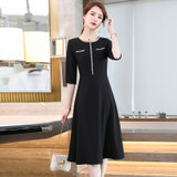 MISS LISA韩版时尚高腰中长款连衣裙YWZ8111(黑色 S)