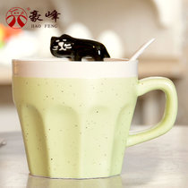 豪峰 创意马克杯陶瓷杯子咖啡杯牛奶杯早餐杯卡通可爱水杯带勺(黑猫浅绿款满天星带勺)