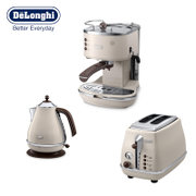 意大利德龙（Delonghi）ECO310泵压式 咖啡机 多士炉 电水壶 不锈钢 复古系列三件套(白色)