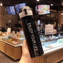 简约韩版小清新保温杯文艺女学生情侣不锈钢水杯便携创意潮流杯子YS(大号黑色 送杯刷)