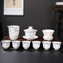 羊脂玉瓷功夫茶具套装 手绘白瓷家用办公茶杯泡茶整套茶具(花韵-手绘)