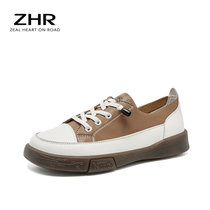 ZHR新款小白鞋女鞋圆头平底单鞋帆布鞋一脚蹬软底A76(卡其色 37)
