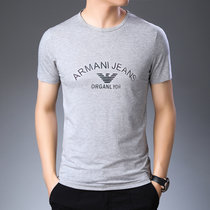 LIDENAMANI/阿玛尼男士T恤衫上衣中青年商务休闲时尚男装体恤半袖棉质衣服(灰色 165/M)