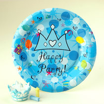 儿童生日派对用品 生日蛋糕餐盘 一次性卡通餐具 party聚会纸盘子(7蓝色皇冠餐盘 默认版本)